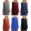 New Long Sleeve Women Black Short Dresses Spring Autumn Solid Color Streetwear Casual A-Line Dress Round-Neck Ladies Mini Dress