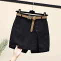 Chic Shorts Women Belt Solid Buttons Side Slit A-line Streetwear Fashion Skirts Chic Harajuku Summer Loose Pants - Image 4