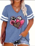 Plus Size Spring/Summer New Love Print Casual Fashion Women's V-Neck Short-Sleeved Loose T-Shirt 5XL 6XL - Image 6
