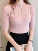 2025 Spring Autumn Korean Fashion Solid Sweater Women Short Sleeve Tops Pull Femme Casual Slim Female Pullover Knitted Clothes - - Image 4