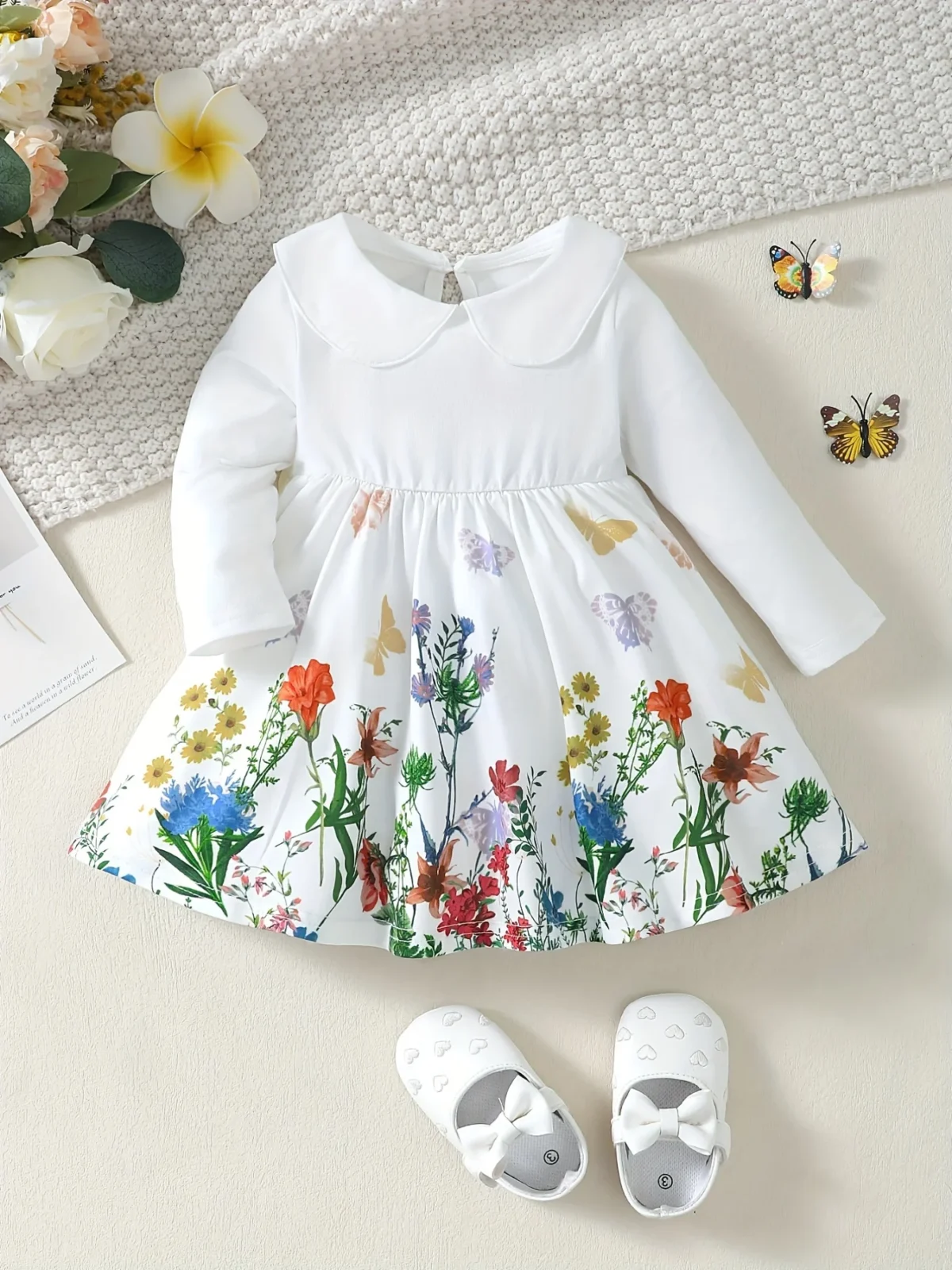 Autumn girl cute flower print dress, - Image 1