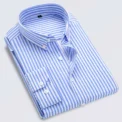 M-5XL Autumn New Men's Striped Shirt Solid Casual Long Sleeve Slim Fit Korean Edition Business Formal Laydown Shirt - Image 2
