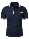 Men's casual fashion solid color short sleeve top lapel men's short sleeve T-shirt Casual fashion solid color top short sleeve - Image 2