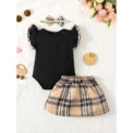 Summer Baby Girl Dress Set for 0-2Years 3PCS Ruffled Short Sleeve Heart Plaid Pattern Cut-out Design Infant Clothes Outfits - Image 6