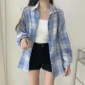 Plaid Shirt Women Fashion Autumn Long Sleeve Top Female Vintage Single Breasted Blouse Ladies Preppy Style Loose Check Shirts - Image 4