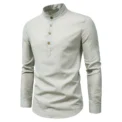 Men's solid color casual slim fitting standing collar long sleeved business shirt shirt - Image 4