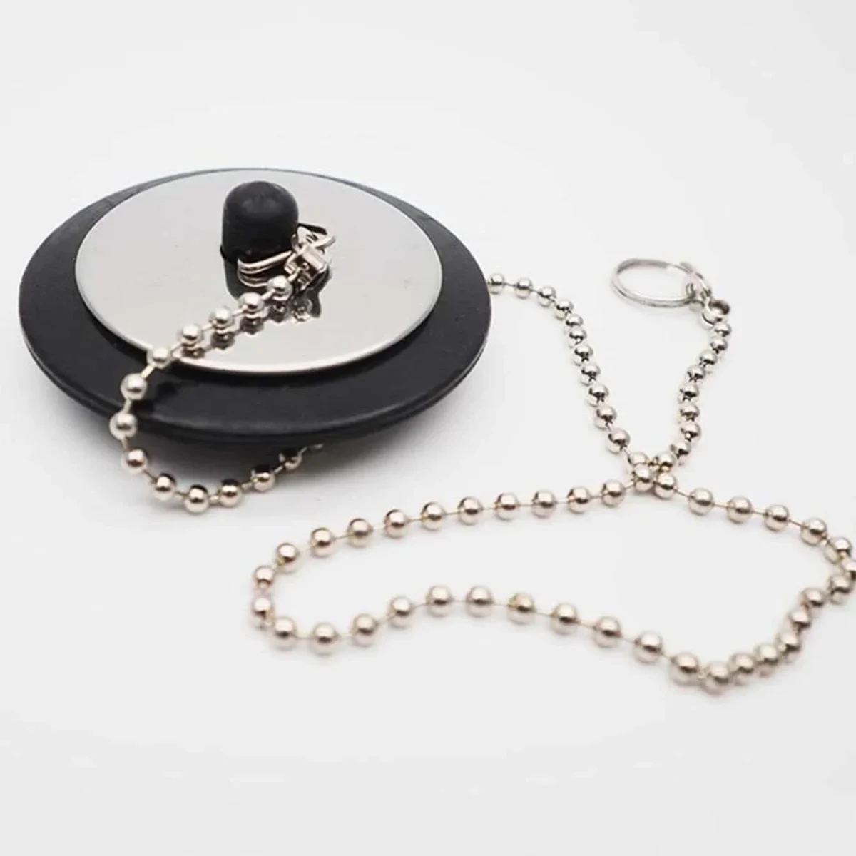1pc Durable Rubber Bathtub Drain Stopper With chain Sink Plug Strainer, Lightweight And Sturdy For Bathroom & Kitchen - Image 1
