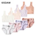 Cotton Girls Panties And Bras Sets Teenage Girls Cotton Training Bra Panty Set Solid Kids Sports Bra Briefs Underwear -
