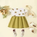 Girls' Clothes Summer New Short Sleeved Cartoon Teddy Bear Dress For Baby Girls Children's Spliced Fake Two-Piece Dress - Image 4