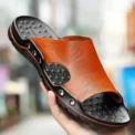 New Summer Slippers Men Sandals Soft Outdoor Slides High Quality Genuine Leather Comfortable Beach Sandals Outdoor Men Shoes