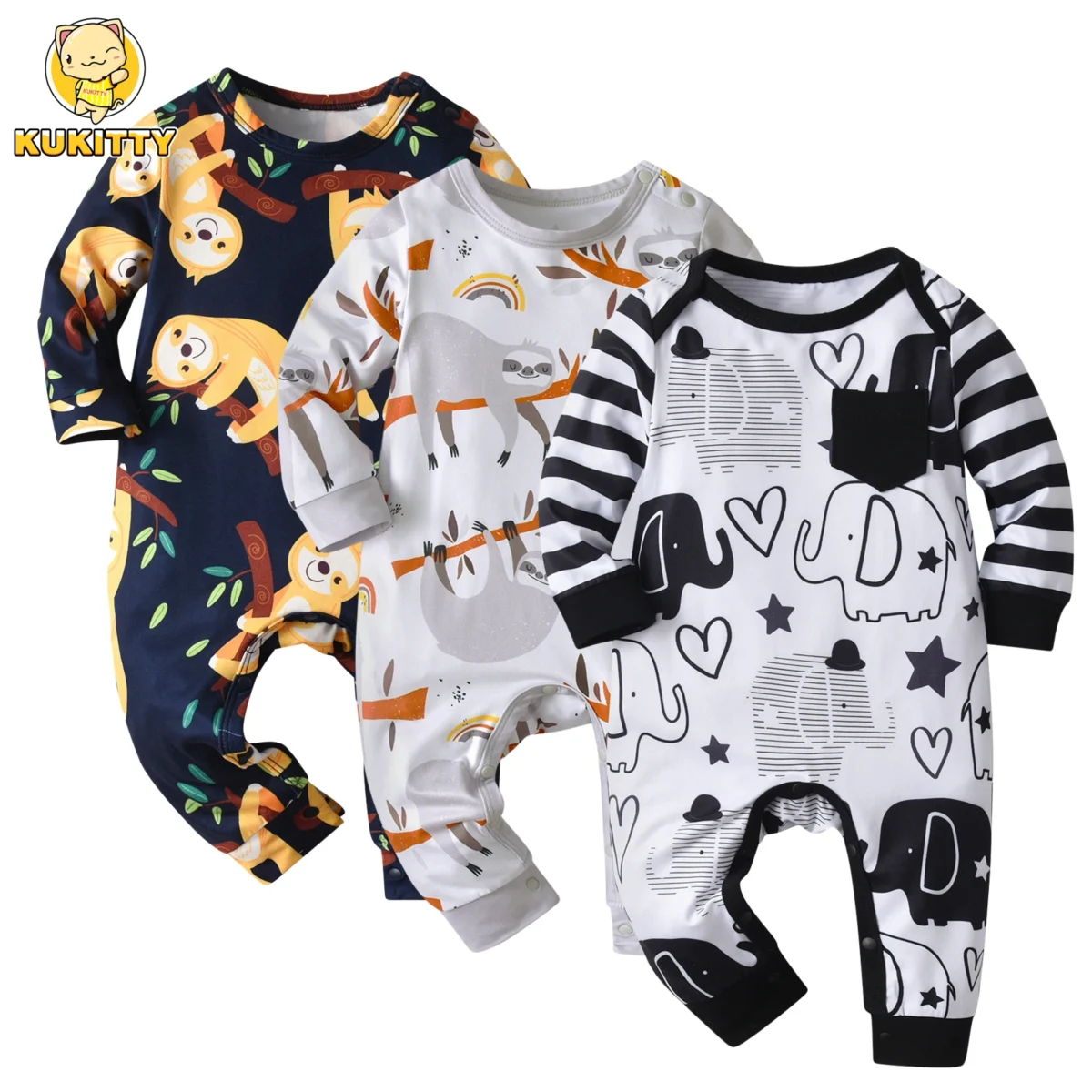 Cute Newborn Infant Baby Boys One Piece Climb Clothing Cotton Long Sleeve Printed O-Neck Romper Jumpsuit Onesie Casual Clothes - Image 1
