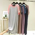 Summer New Women's Dress V-Neck Loose-Fit Plus Size Half Sleeve Sleep Dress Thin Skirt Short Sleeves Side Slit Long Dress - Image 5
