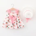 Summer New Girls' Dress Baby Girl Dress Korean Version Floral Dress Baby Stylish Cotton Dress Bow Tie Hat Included