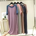 Summer New Women's Dress V-Neck Loose-Fit Plus Size Half Sleeve Sleep Dress Thin Skirt Short Sleeves Side Slit Long Dress - Image 2