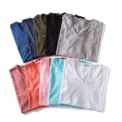 100% Cotton Men T-shirt V-neck Fashion Design Slim Fit Soild T-shirts Male Tops Tees Short Sleeve T Shirt For Men - Image 3