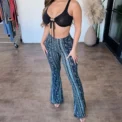 Personalized and trendy street style women's high elasticity tight fitting slightly flared sexy printed pants women's pants - Image 3