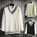 Style Spring Autumn Men's Sweatvest Loose Fit Casual reppy V-Neck Vest Nylon Material CASUAL Scene - Image 2