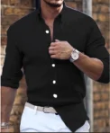 Men's Spring And Summer New Cotton Hemp New Men's Cool Long Sleeve Shirt Solid Color Loose Lapel Casual Beach Style Shirt - Image 2