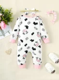 2PCS Newborn Baby Girl Fashion Jumpsuit Cute Cow Long Sleeve Bodysuit+Headband Spring&Autumn Romper for Toddler Girl 0-18 Months - Image 5