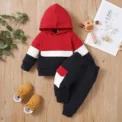 PatPat 2pcs Baby Color Block Long-sleeve Hoodie and Trousers Set Soft and Comfortable Perfect for Outings and Daily Wear - Image 2