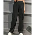 Loose Casual Pants for Women with Flip Cover Pockets Workwear Long Trousers Cross-Border Fashion 2024 Popular Style - - Image 2