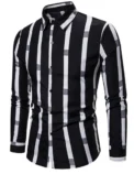men's new casual striped long sleeved seasonal shirt for foreign trade - Image 3