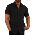 Cotton Linen Hot Sale Men's Short-Sleeved Shirts Summer Solid Color Turn-down collar Casual Beach Style Plus Size - Image 4