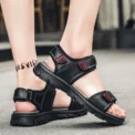 Summer New Men's Leather Sandals Lightweight and Comfortable Velcro Beach Shoes Retro Extra Large Outdoor Leisure Sports Sandals