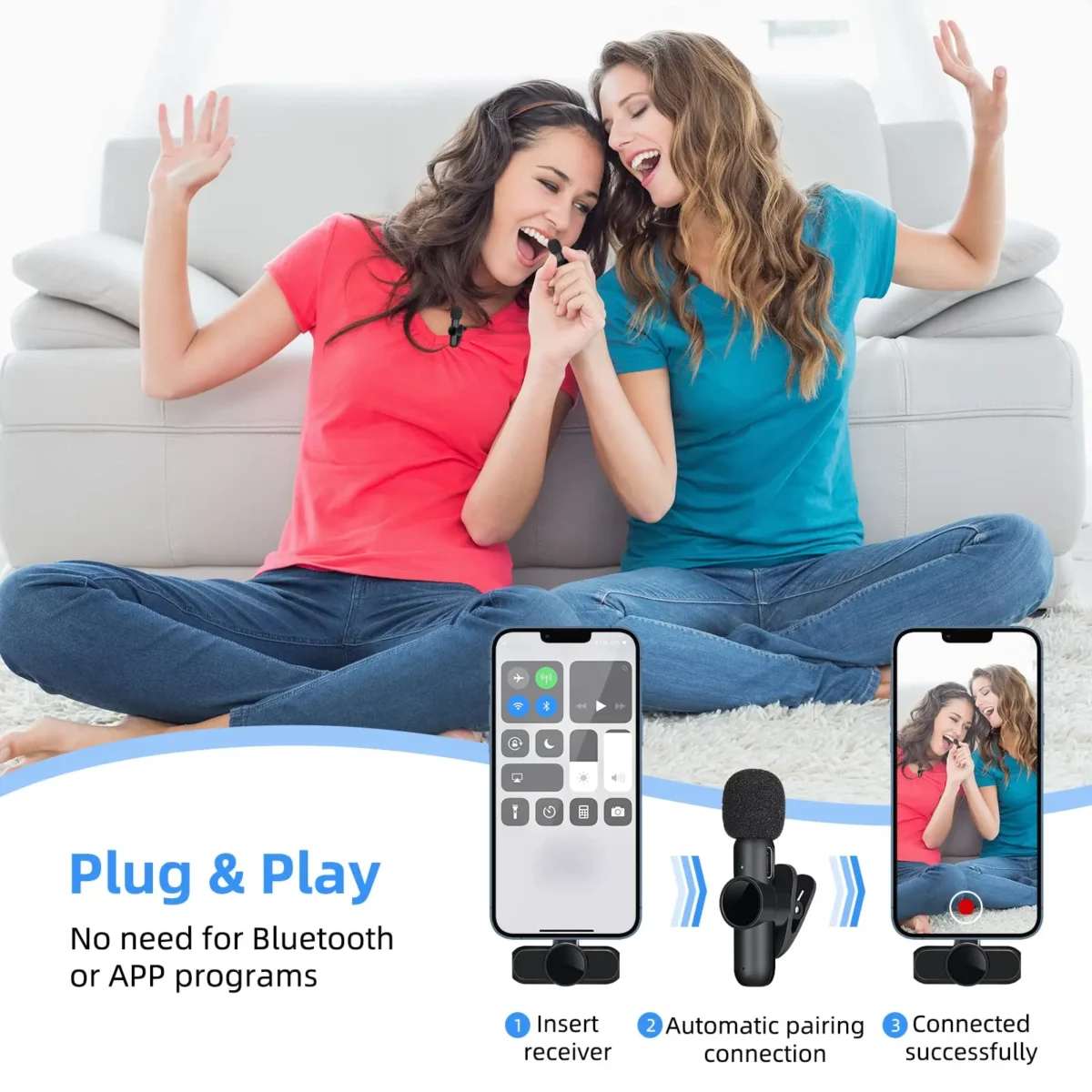 2.4G Wireless Lavalier Microphone Noise Cancelling Audio Video Recording for IPhone/iPad/Android/Xiaomi/Samsung Live Game Mic - Image 2