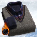 Men's Plaid Pullover Knit Polo Shirts Fleece Lined Sweaters Knitted Bottom Shirts Dad Warm Pullovers Knitwear - Image 6