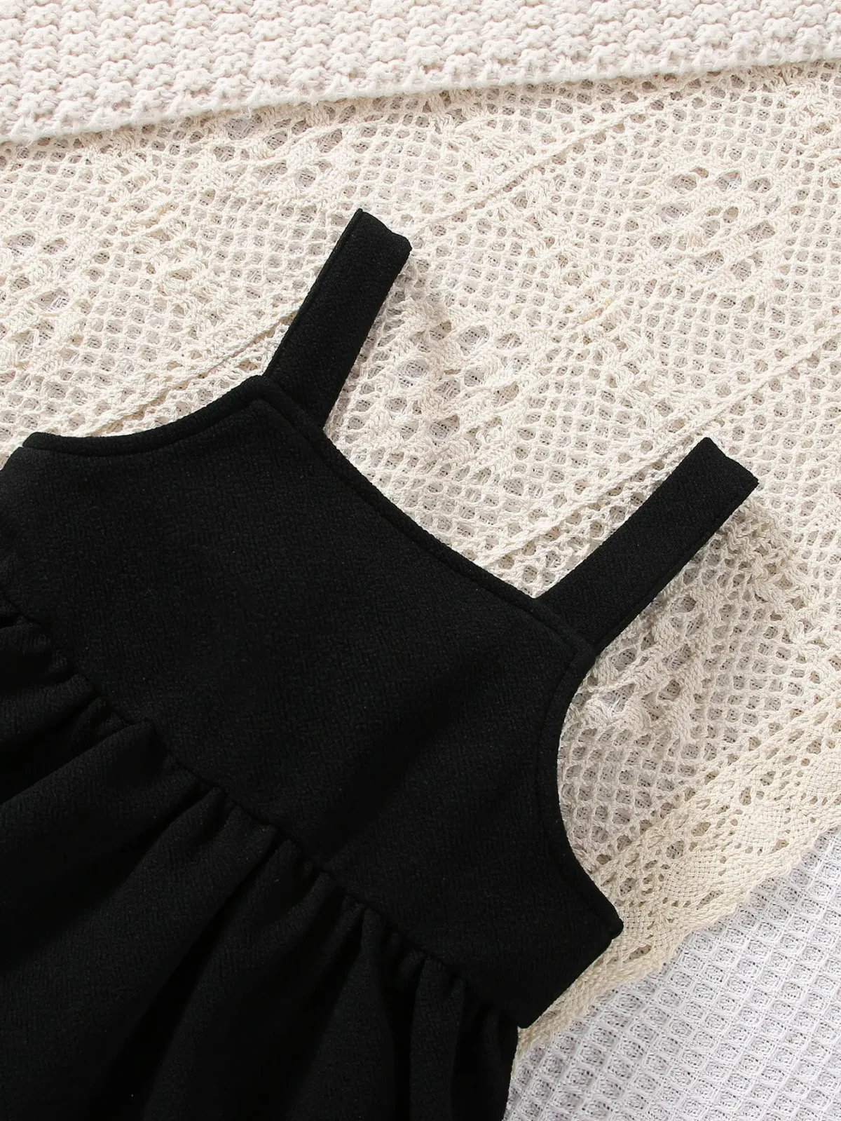 2-Piece Baby Girl Spring and Autumn Sweet New Style Beautiful Casual White Long Sleeve Black Strap Skirt Comfortable - Image 5