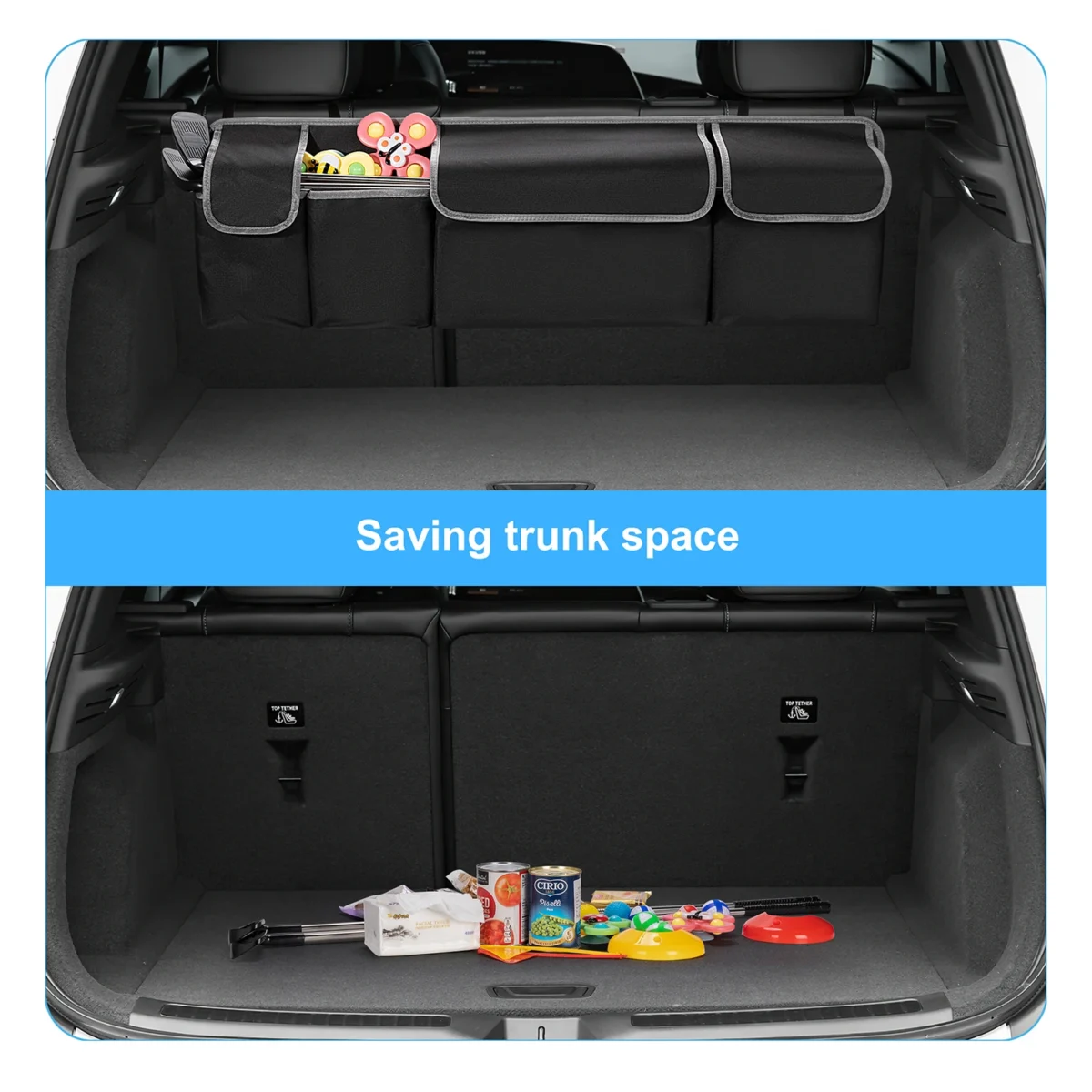 Car Trunk Organizer for SUV Backseat Hanging Organizer for SUV Truck MPV Upgrade Back Seat Storage Bags with 4 Pockets 39*14inch - Image 6