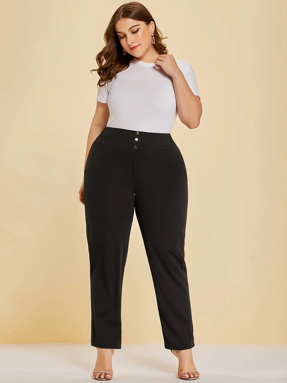 Autumn and winter new women's plus size knitted fabric casual models slit design straight trousers - Image 1