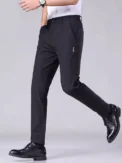 Men's casual pants, semi elastic waistband, nylon ice silk elastic straight tube, light gray, business gentleman, summer casual - Image 2
