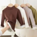 Children's Long Sleeve T-shirt Half High Collar Solid Color Versatile Stylish Top For Autumn/winter Suitable For Boys Girls - Image 6