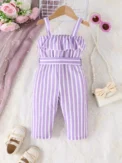 Summer Baby Girl New Foreign Style Sweet And Cute Belt Belt Purple Stripes Comfortable Breathable Holiday Seaside Style - Image 2