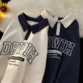 College Style Women's Sweatshirt Spring   Sports Polo Collar Jacket Versatile Trendy Summer T-shirt