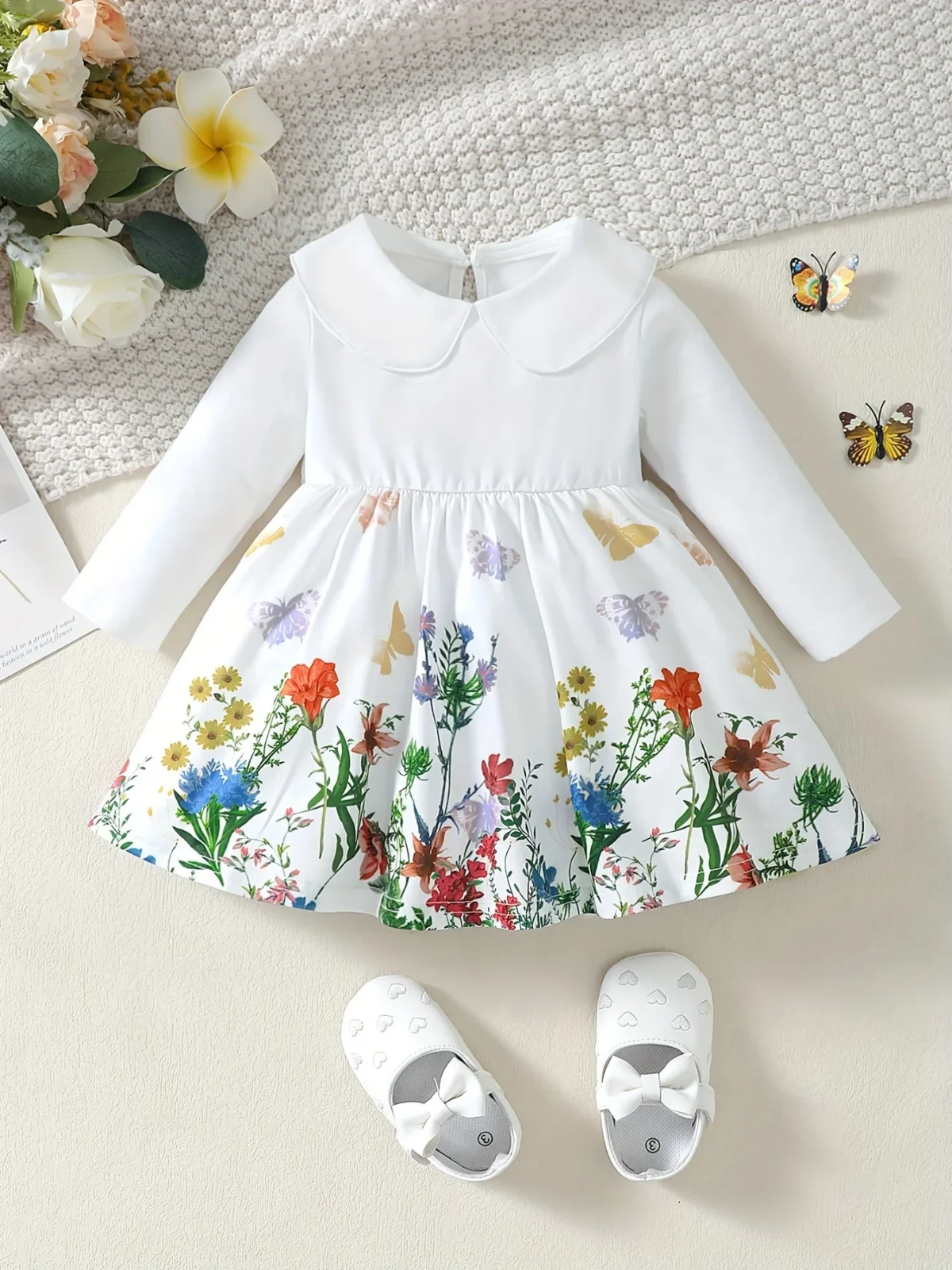 Autumn girl cute flower print dress, - Image 2