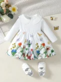 Autumn girl cute flower print dress, - Image 2