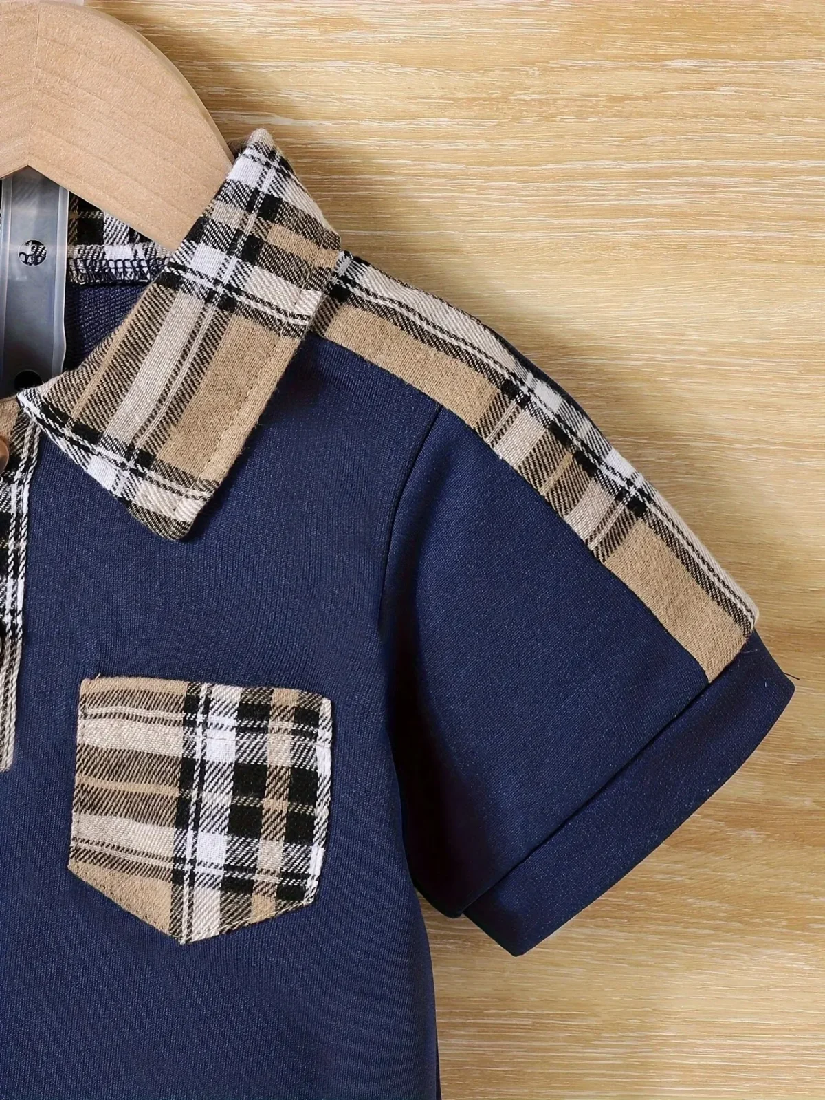 2-Piece Baby Boy Summer School Plaid Collared Short Sleeve Top + Casual Shorts New Fashion Casual Comfort Sports Suit - Image 4