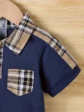 2-Piece Baby Boy Summer School Plaid Collared Short Sleeve Top + Casual Shorts New Fashion Casual Comfort Sports Suit - Image 4