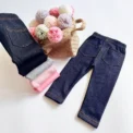 Autumn Winter Children's Jeans Boys and Girls' Solid color Thin Velvet Elastic Belt Jeans Infant Elastic Denim Pants1-6Y - Image 2