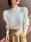 Autumn Winter Sweater Turtleneck Slim Fit Basic Pullovers Fashion Korean Knit Tops Puff Sleeve Womens Sweater Stretch Jumpers - Image 2