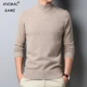 New Autumn/Winter Mock Neck Sweater Men Solid Color Pullovers Man Half Turtleneck Knitwear Fashion  Casual Mens Clothing