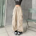 Women Casual Joggers Tech Pants Solid Low Waist Pants Drawstring Wide Leg Baggy Trousers Y2k Streetwear Oversize Sweatpants - Image 6