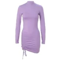 Elegant Lace Up Dress Solid Pleated Slim Fit Party Bodycon Female Sexy Mini Dresses Purple Black Vestidos - Image 5