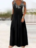 Summer New Women's Printed Sleeveless Dress Loose Casual V-Neck Temperament Elegant Fashion Long Dresses