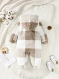 3-24 Months Baby Boys&Girls Romper Plaid Hooded Long Sleeved Plush Jumpsuit Winter Warm Bodysuit Clothes for Toddler Boy&Girl - Image 6