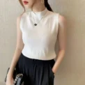 Korean Fashion Ladies Tops Spring New Summer Women Tops Casual Clothes Sleeveless Solid Women Blouse Knit Elastic Blusas - Image 4