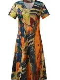 Plus Size 2025 Summer New Women's V-neck Short Sleeve Printed Pattern Casual Loose Short Sleeve Pullover Dresses - Image 3